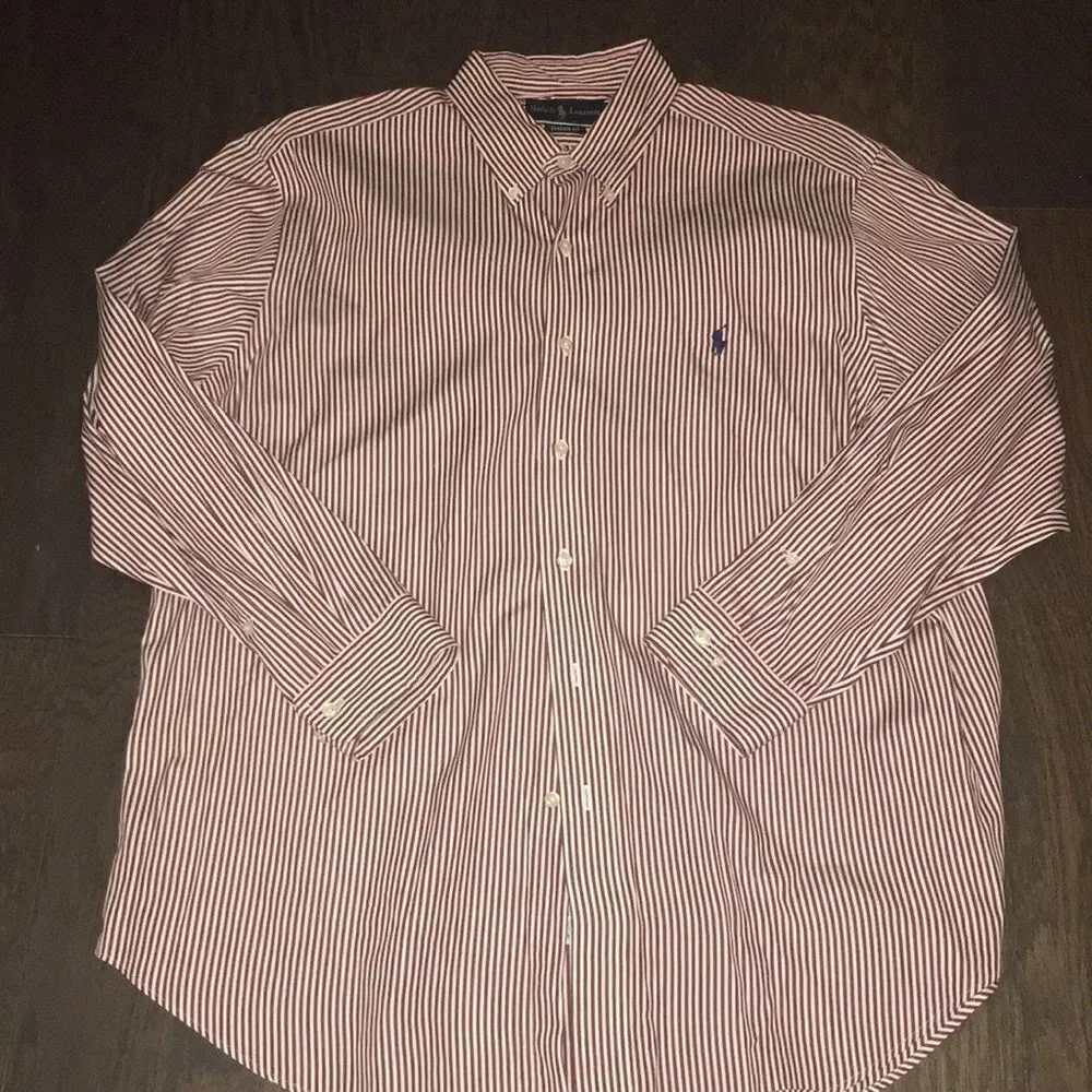 Polo Ralph Lauren White Red w/Pony LS long sleeve mens Classic Shirt-17 x 32/33